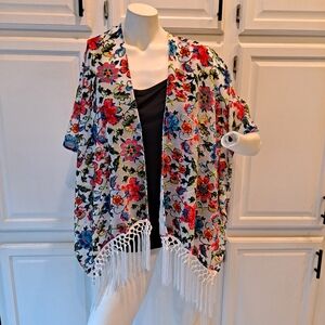 MJ Sereca Floral Kimono Cardigan with Fringe